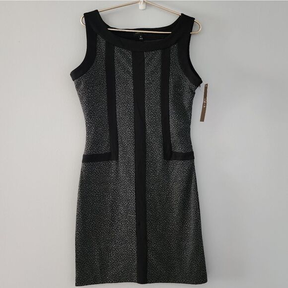 Voir Voir Black Trim Knee Length Sleeveless Side Zip Sheath Dress Size 8 NWT - Picture 1 of 8